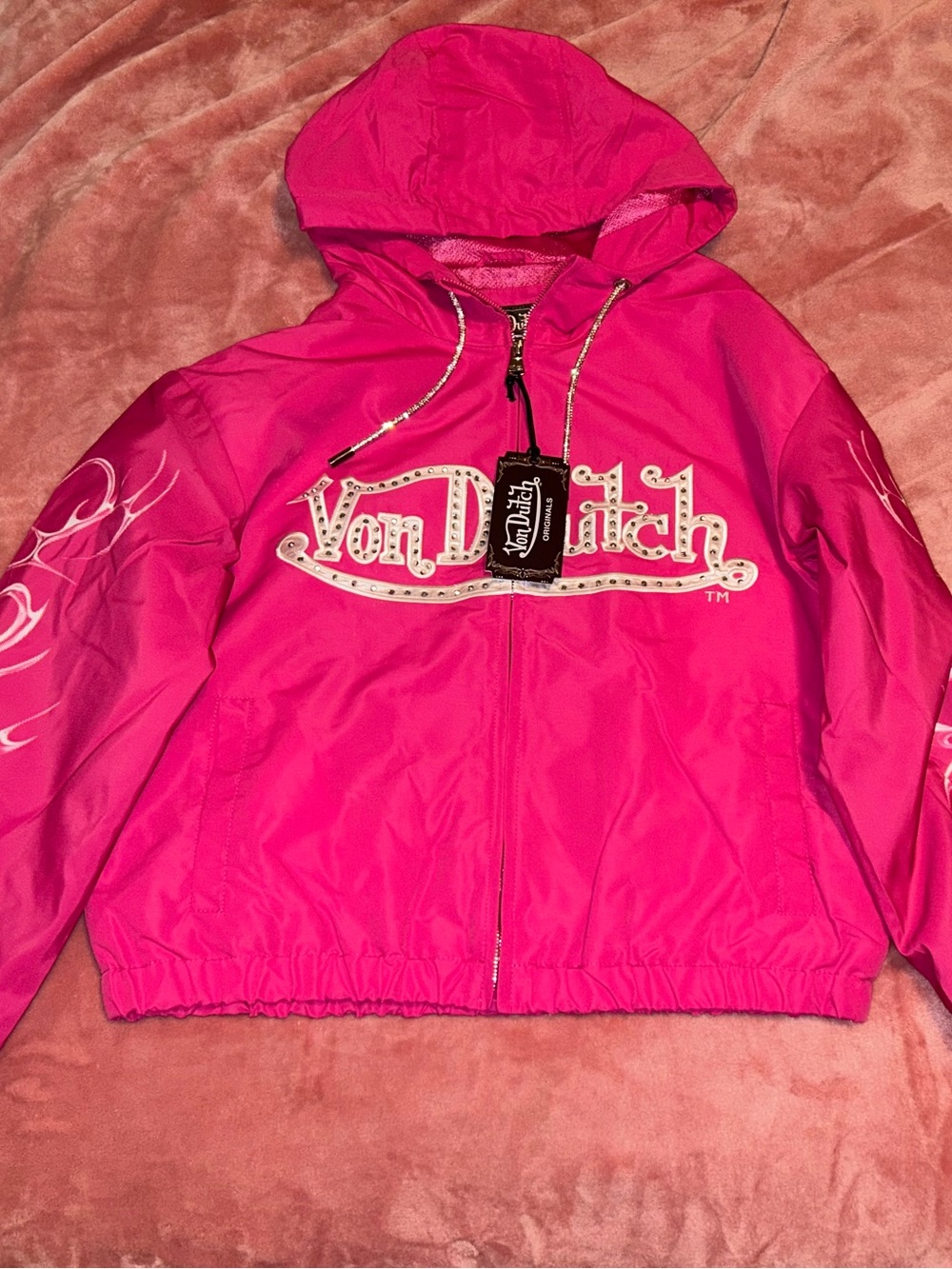 Von Dutch Hot Pink Hooded Rain Jacket with Logo